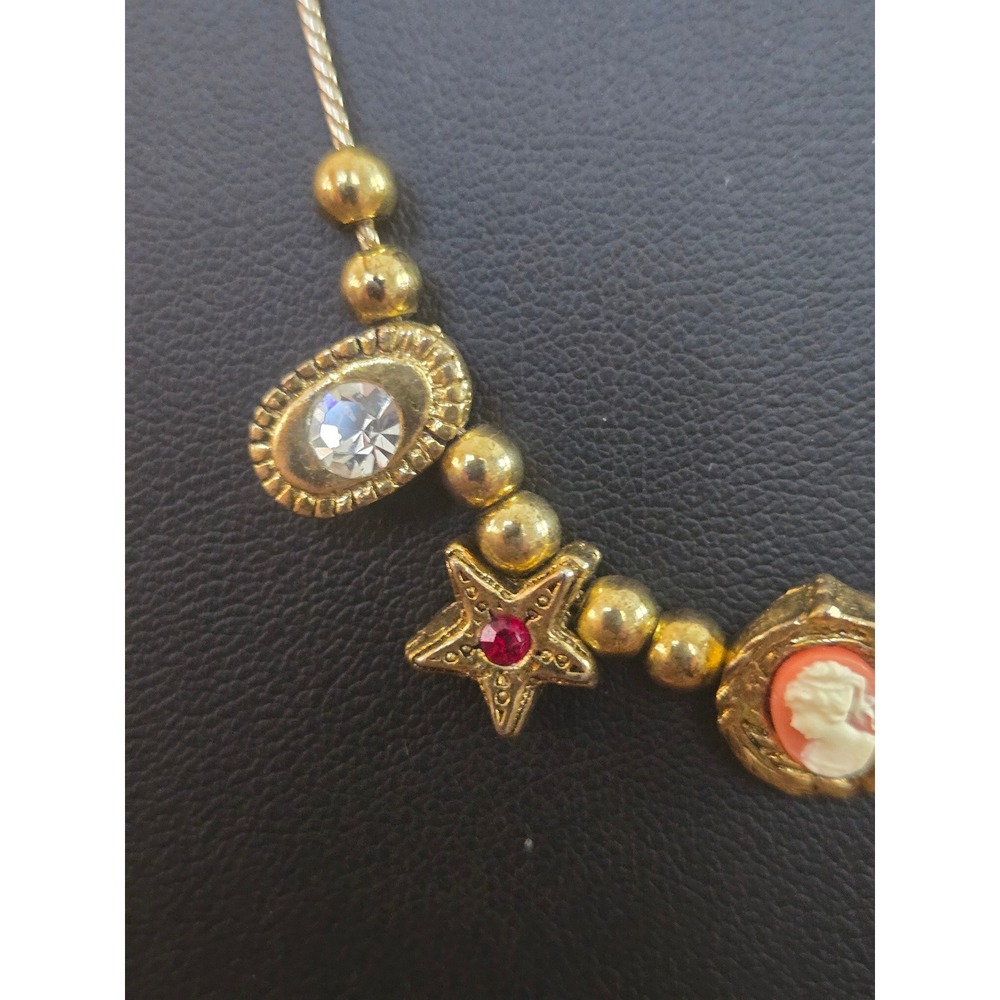 Goldette Style Charm Slider Necklace Goldtone Vintage - Picture 2 of 7